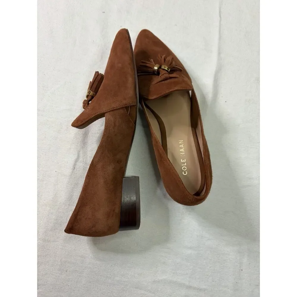 Cole Haan Vanya Tassel Pumps Womens 6B Brown Suede Block Heel Grand 360 Preppy